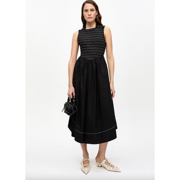 Ganni Dresses & Skirts - GANNI Black Washed Stretch Cotton Smock Midi Dress Sz 40